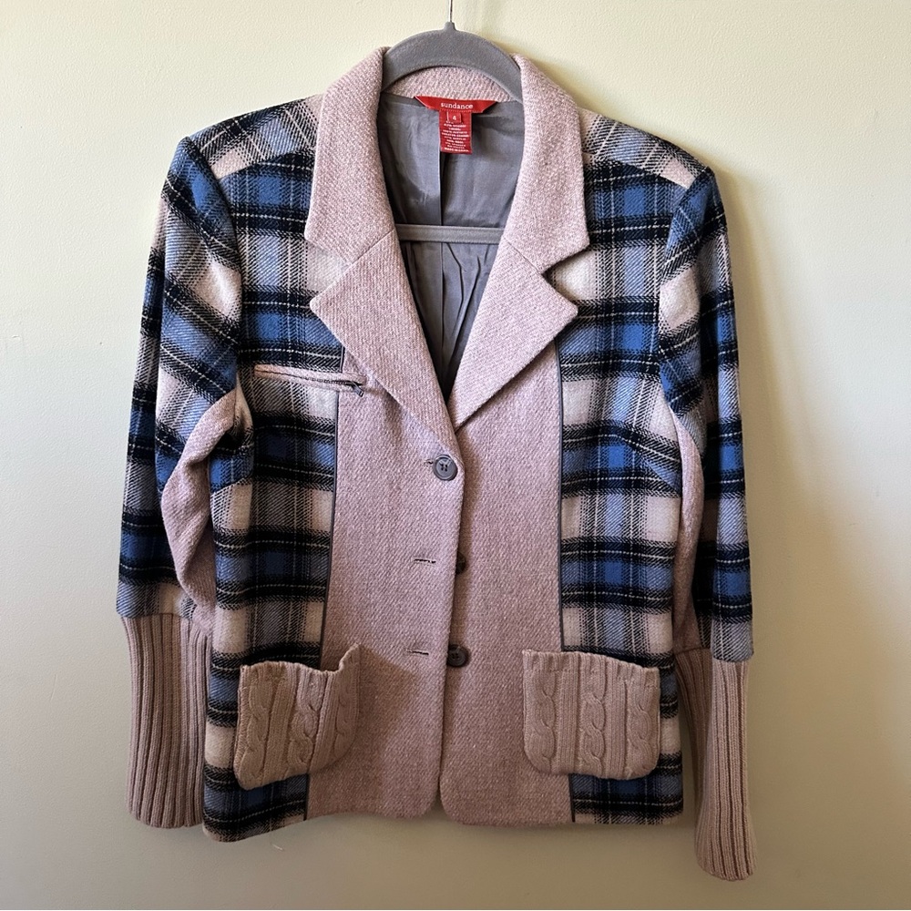 Sundance Blue Plaid Sweater Blazer
